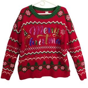 Ugly Christmas sweater Womens Extra Large Red Green Trees Holiday Party Novelty